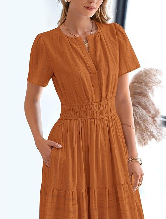 Casual Maxi Dress Lightweight Short Sleeve V