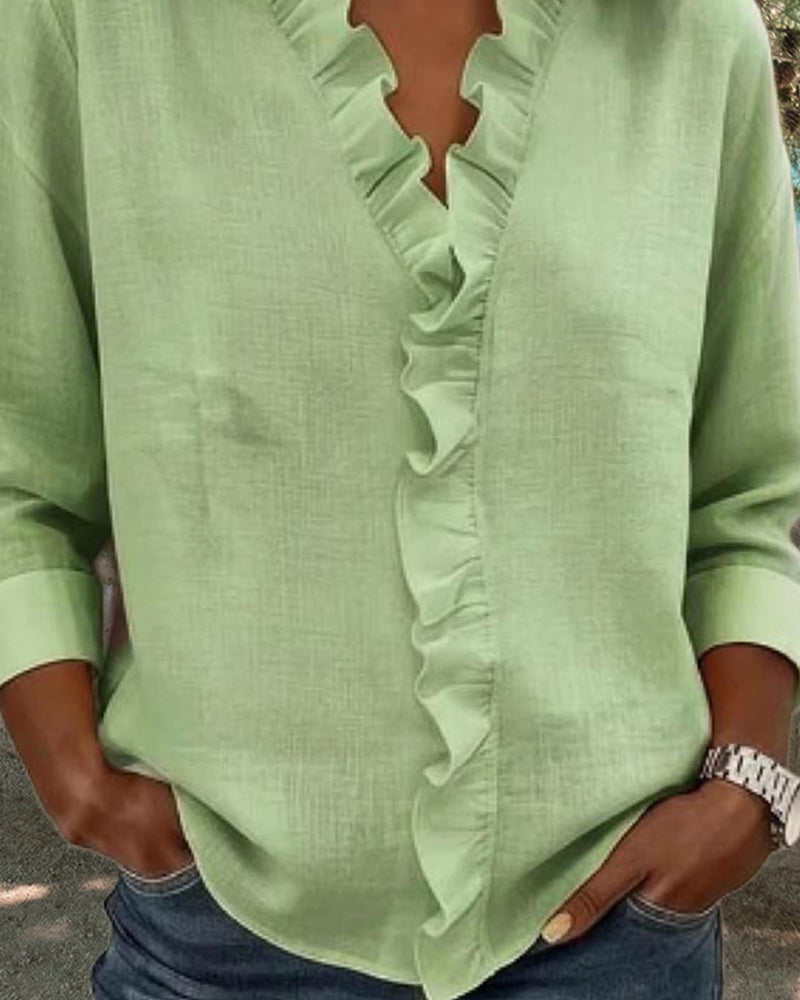 Chiara™ | V-Neck Blouse with Delicate Ruffles