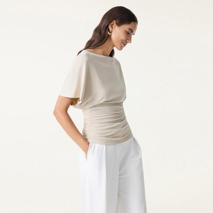 Batwing sleeve top with boat neckline