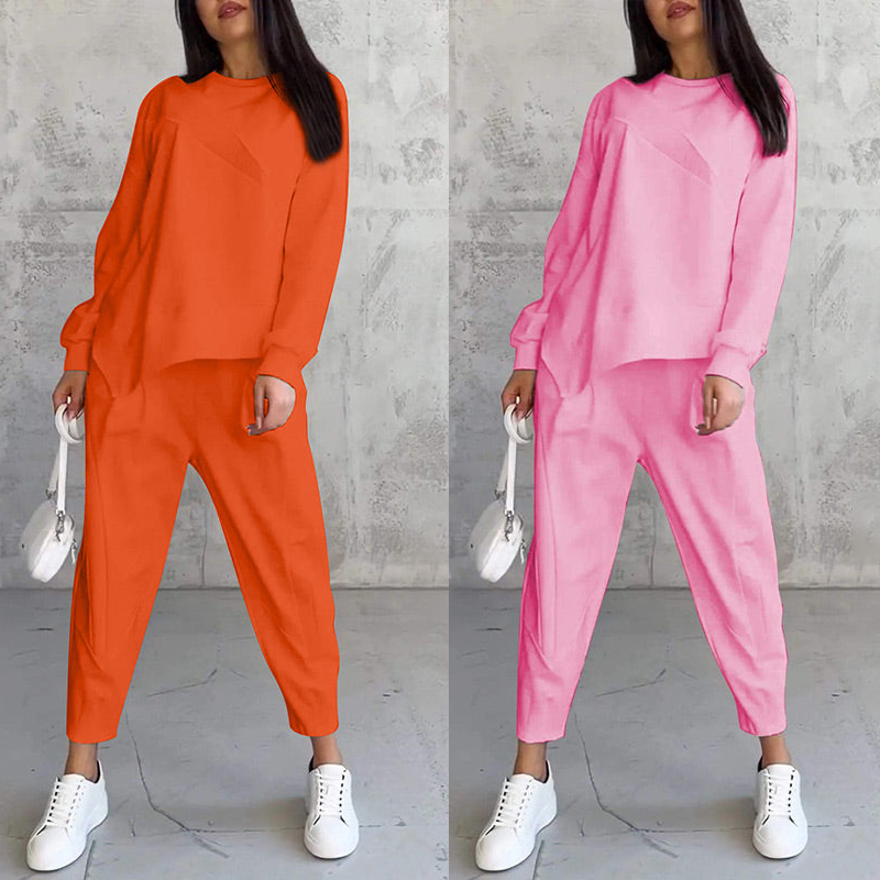 Sweatshirt + Asymmetrical Hem Pants Set