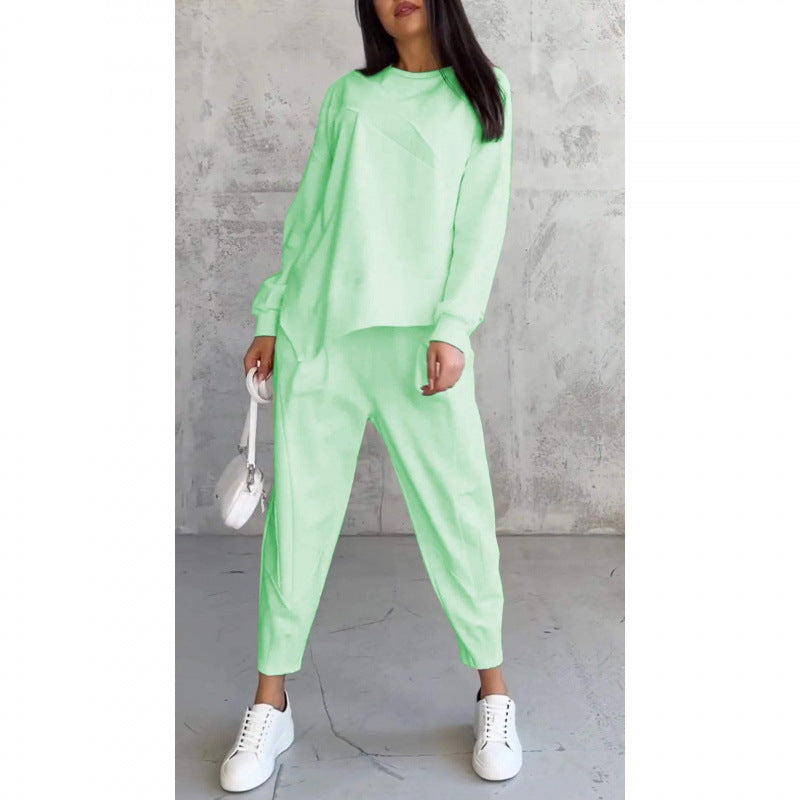 Sweatshirt + Asymmetrical Hem Pants Set