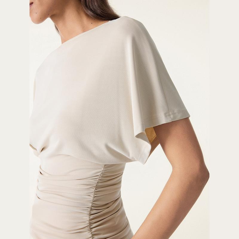Batwing sleeve top with boat neckline