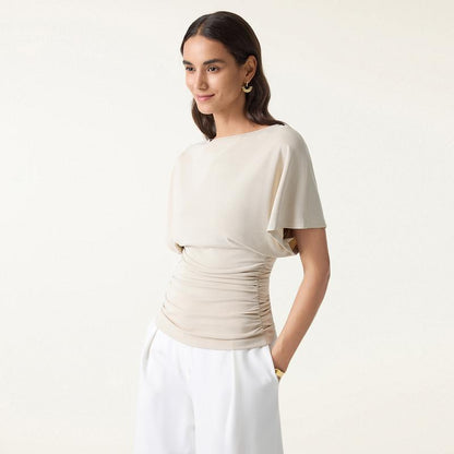 Batwing sleeve top with boat neckline