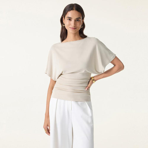 Batwing sleeve top with boat neckline