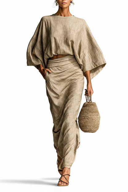 Elegant Linen Set with Long Skirt
