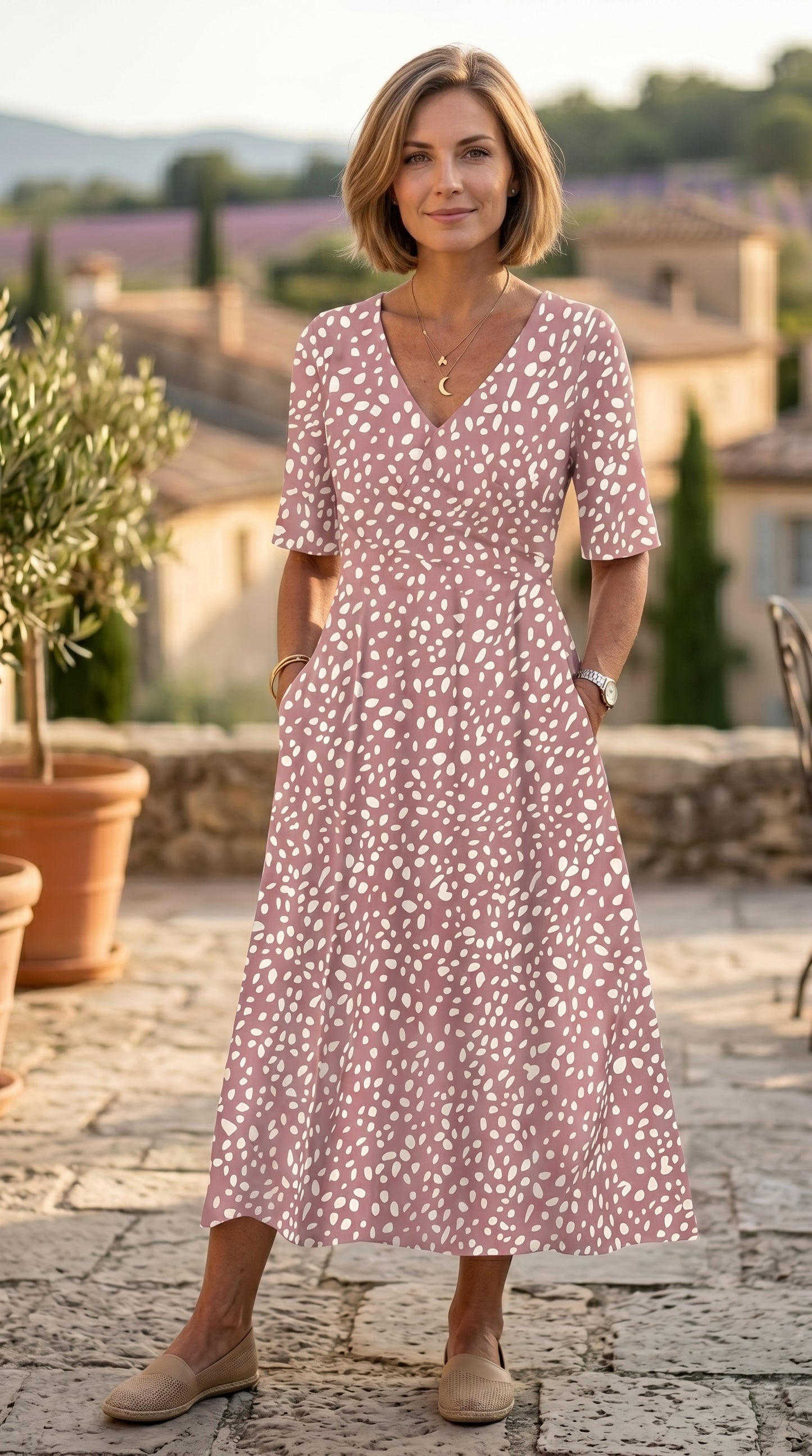 Elegant Polka Dot Midi Dress That Flatters the Figure