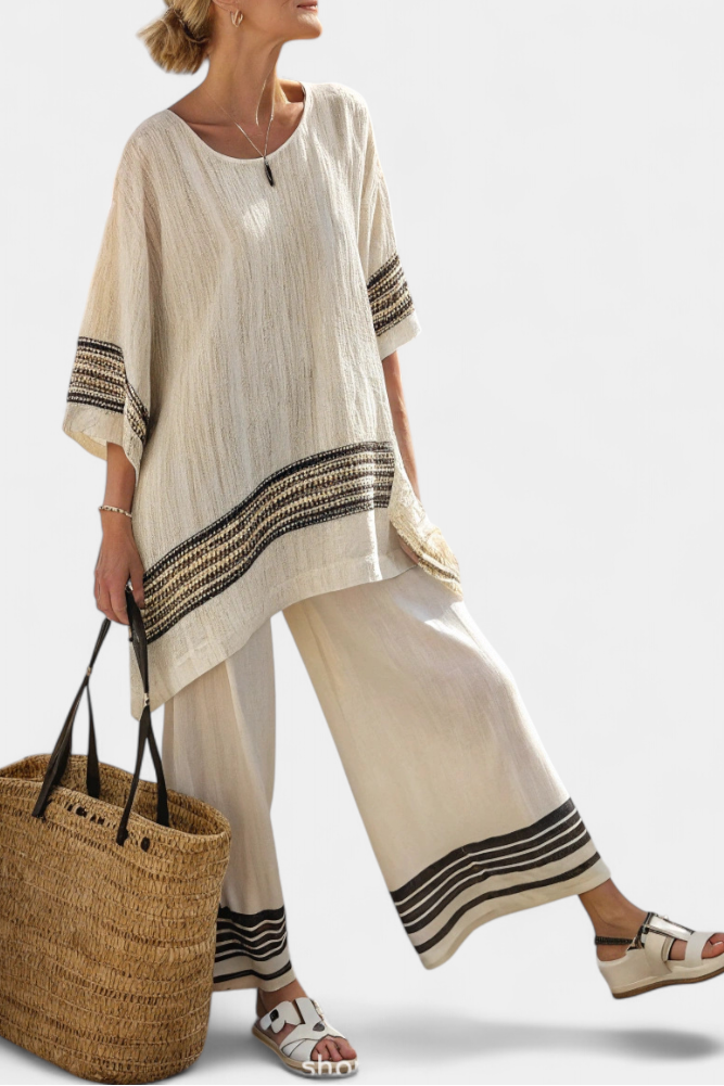 Mariella — Elegant Linen Striped Top & Flowing Pants