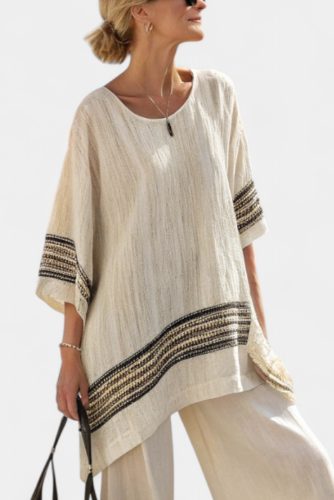 Mariella — Elegant Linen Striped Top & Flowing Pants