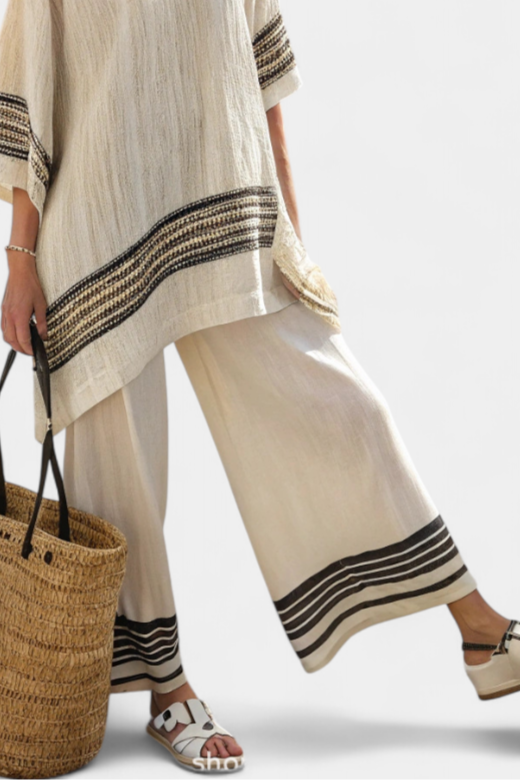 Mariella — Elegant Linen Striped Top & Flowing Pants