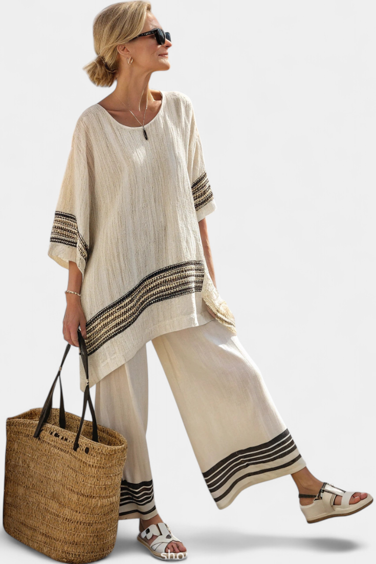 Mariella — Elegant Linen Striped Top & Flowing Pants