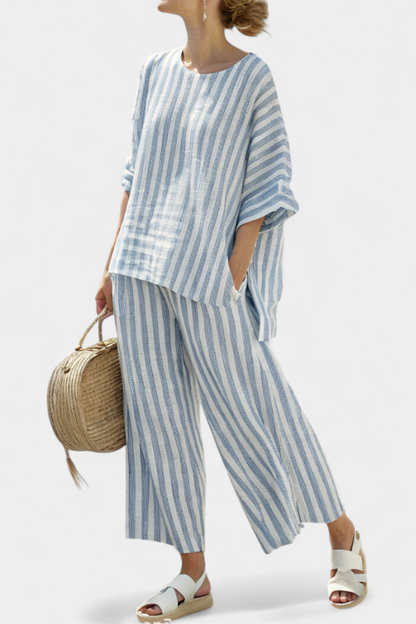 Federica — Sophisticated Linen Striped Top & Relaxed Pants