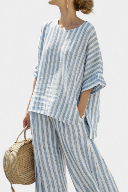 Federica — Sophisticated Linen Striped Top & Relaxed Pants
