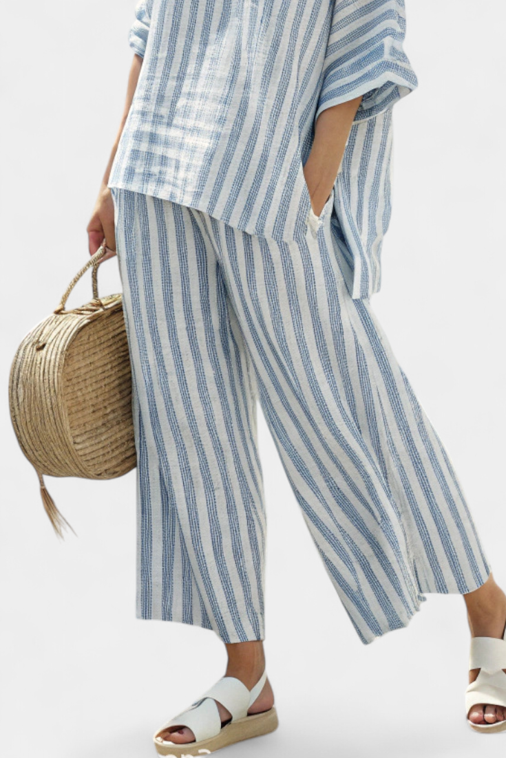 Federica — Sophisticated Linen Striped Top & Relaxed Pants