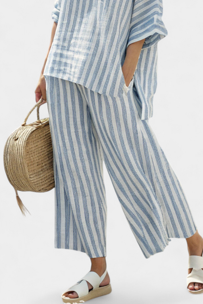 Federica — Sophisticated Linen Striped Top & Relaxed Pants
