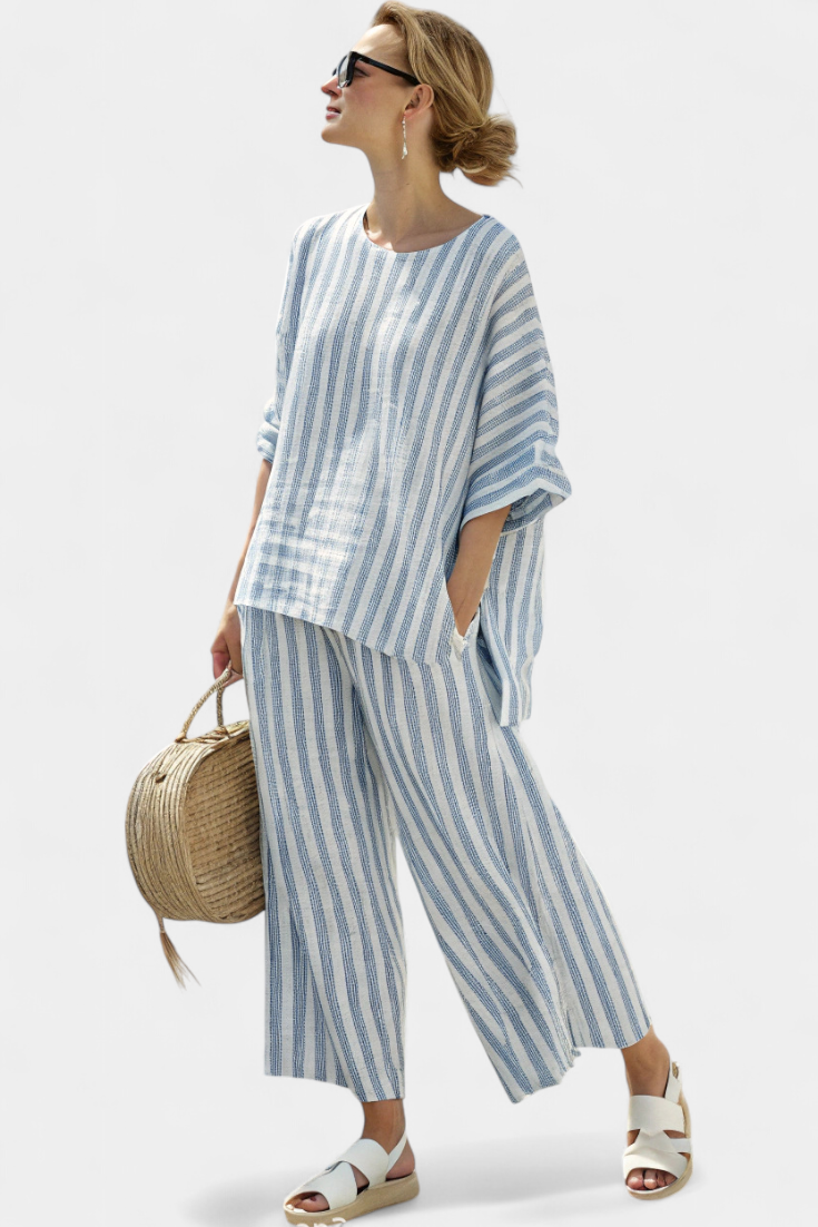 Federica — Sophisticated Linen Striped Top & Relaxed Pants