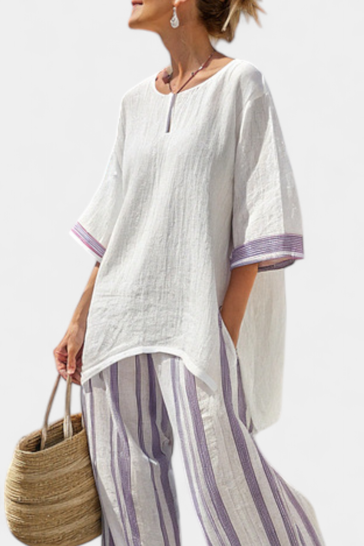 Allegra — Comfortable Tee & Striped Bamboo Pants