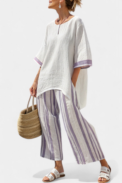 Allegra — Comfortable Tee & Striped Bamboo Pants