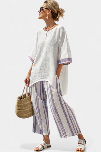 Allegra — Comfortable Tee & Striped Bamboo Pants