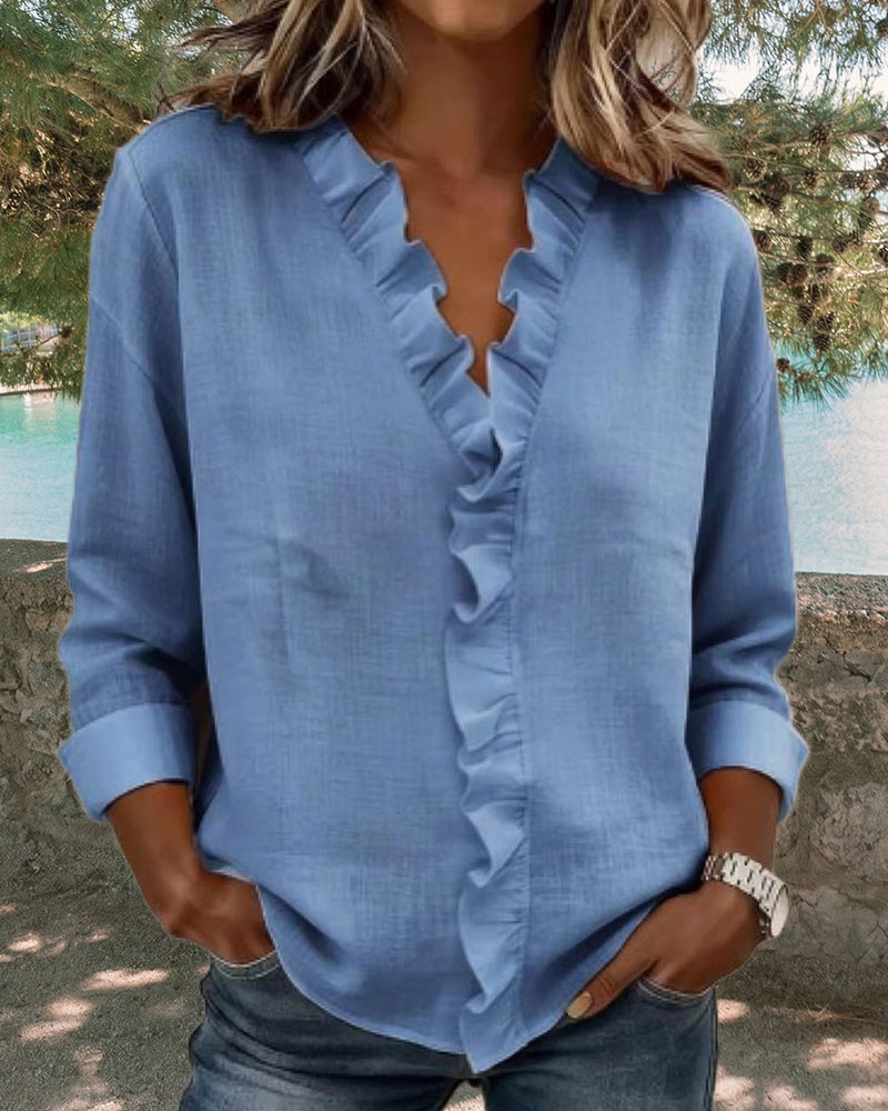 Chiara™ | V-Neck Blouse with Delicate Ruffles