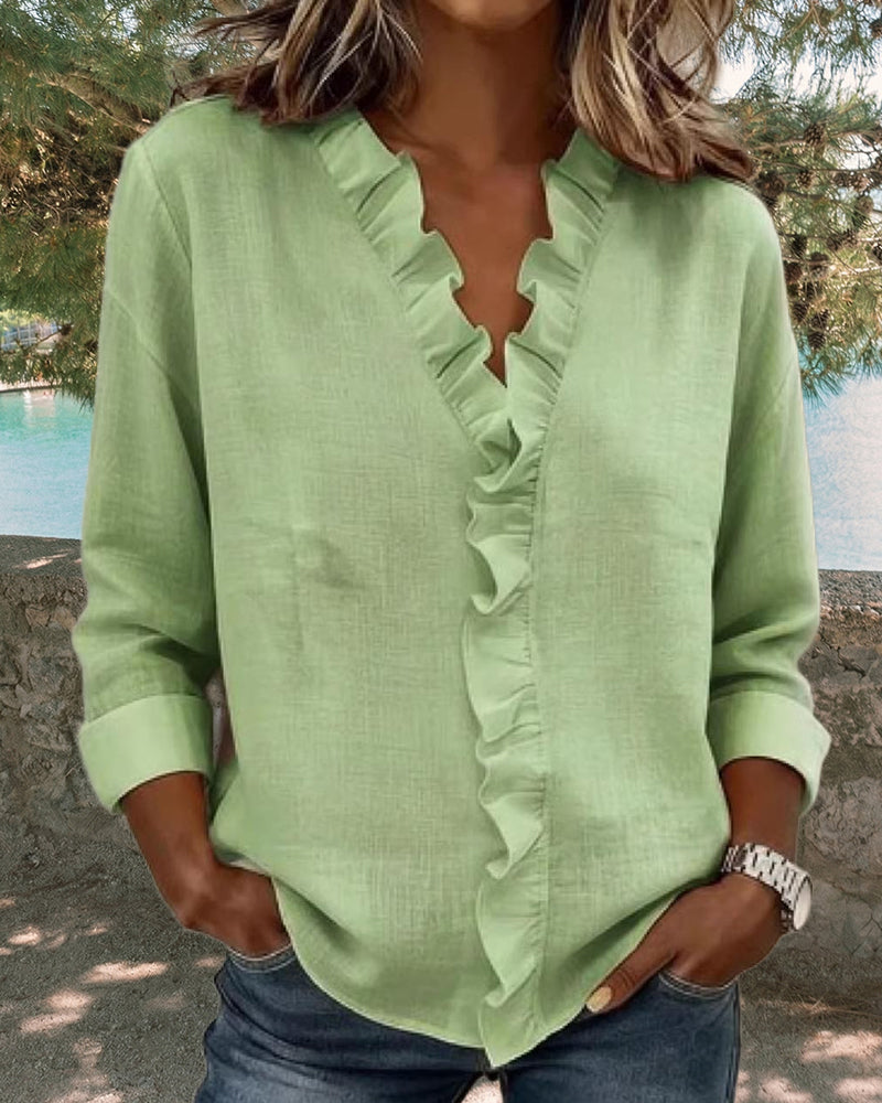 Chiara™ | V-Neck Blouse with Delicate Ruffles
