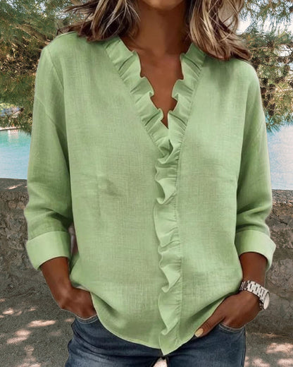 Chiara™ | V-Neck Blouse with Delicate Ruffles