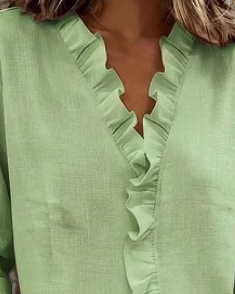 Chiara™ | V-Neck Blouse with Delicate Ruffles