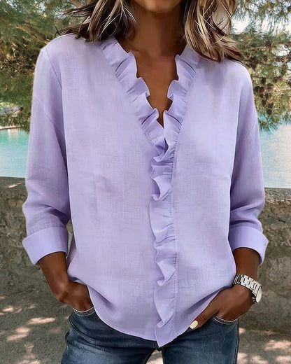 Chiara™ | V-Neck Blouse with Delicate Ruffles
