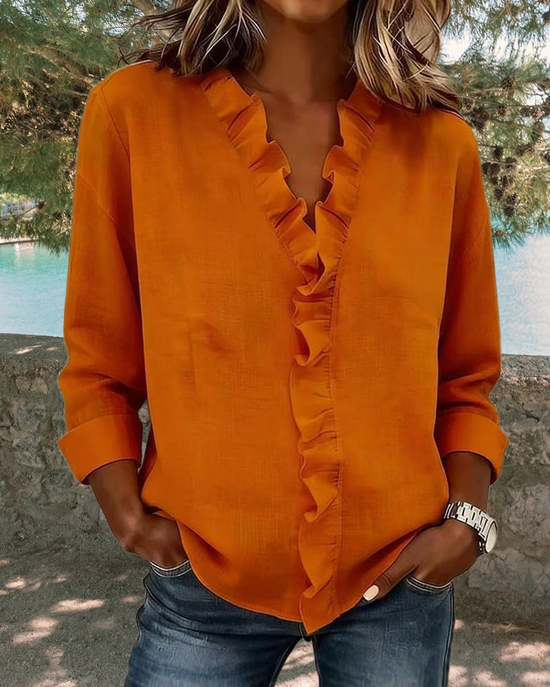 Chiara™ | V-Neck Blouse with Delicate Ruffles