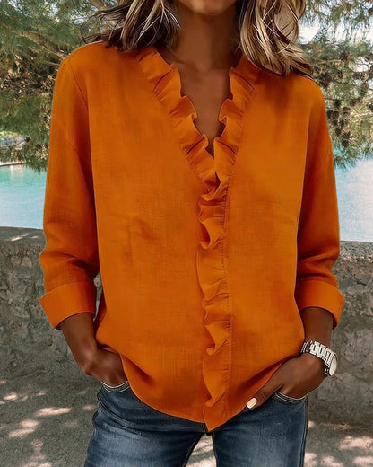Chiara™ | V-Neck Blouse with Delicate Ruffles