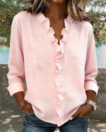 Chiara™ | V-Neck Blouse with Delicate Ruffles