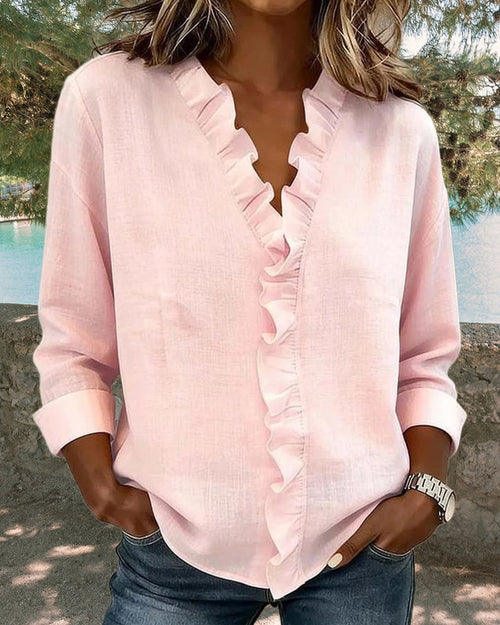 Chiara™ | V-Neck Blouse with Delicate Ruffles