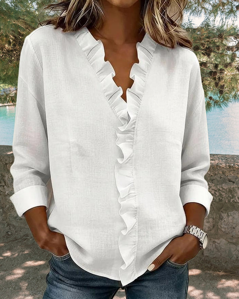 Chiara™ | V-Neck Blouse with Delicate Ruffles