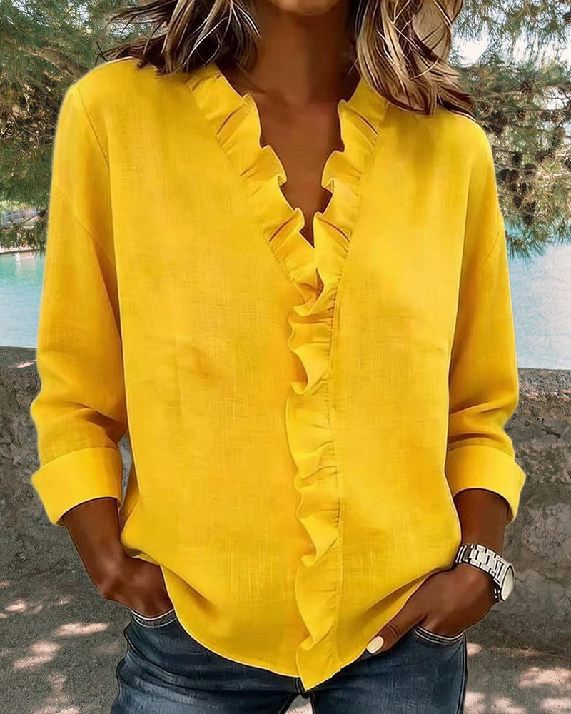 Chiara™ | V-Neck Blouse with Delicate Ruffles