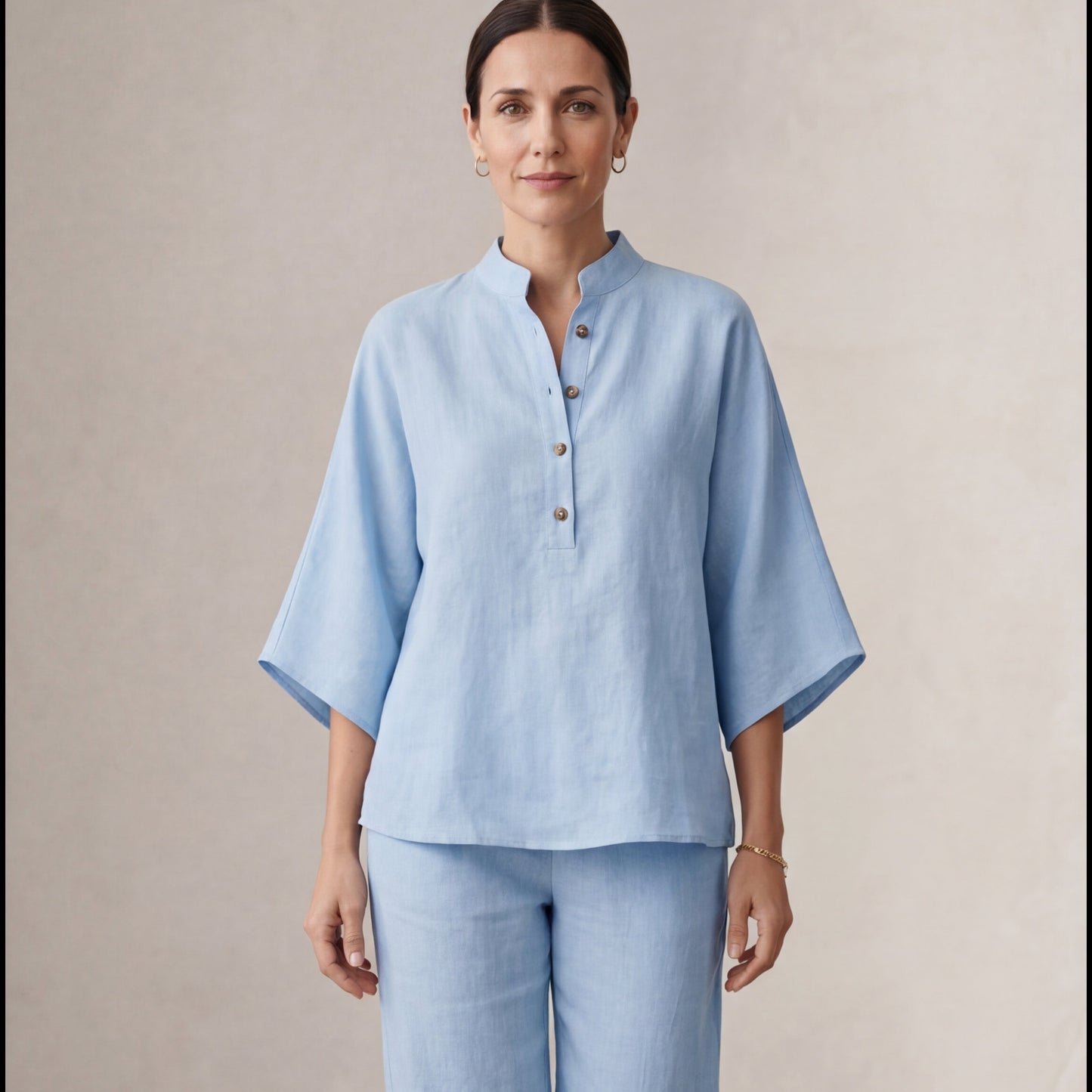 Mariel | Two-Piece Linen-Effect Set with Batwing Sleeves and Flowing Pants