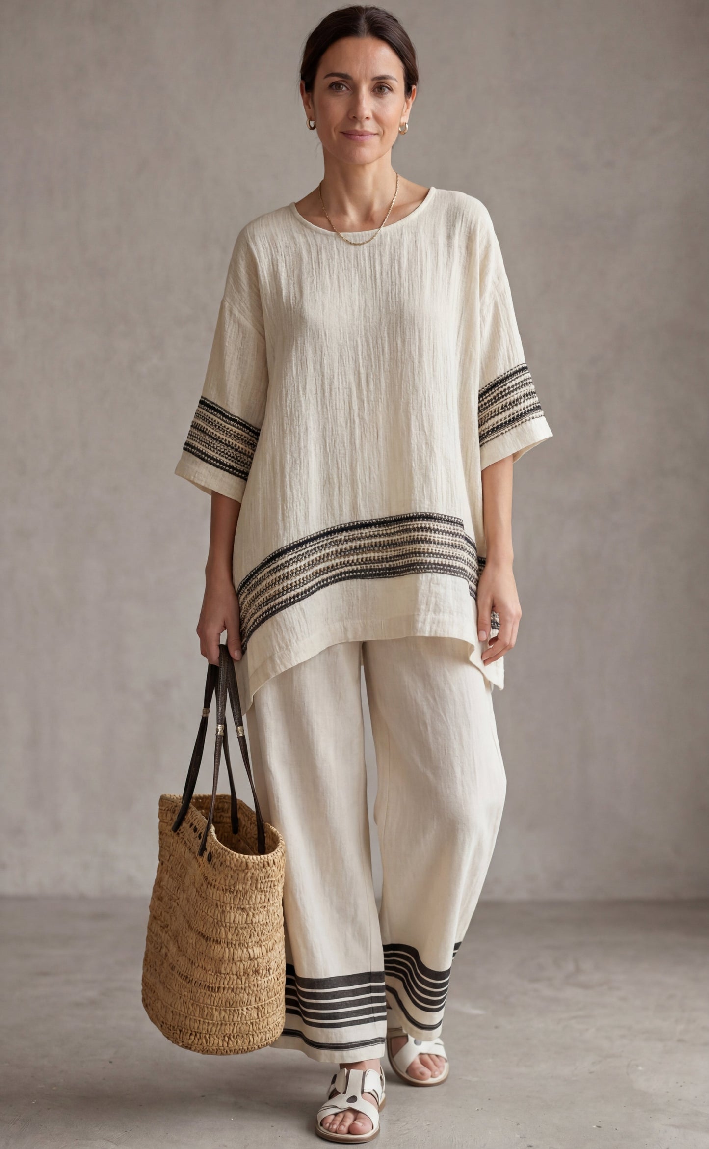 Mariella — Elegant Linen Striped Top & Flowing Pants