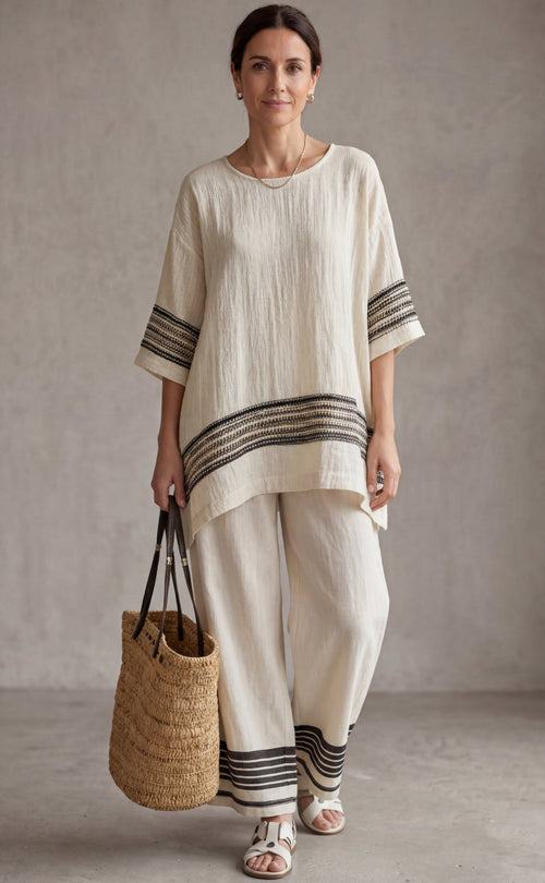 Mariella — Elegant Linen Striped Top & Flowing Pants