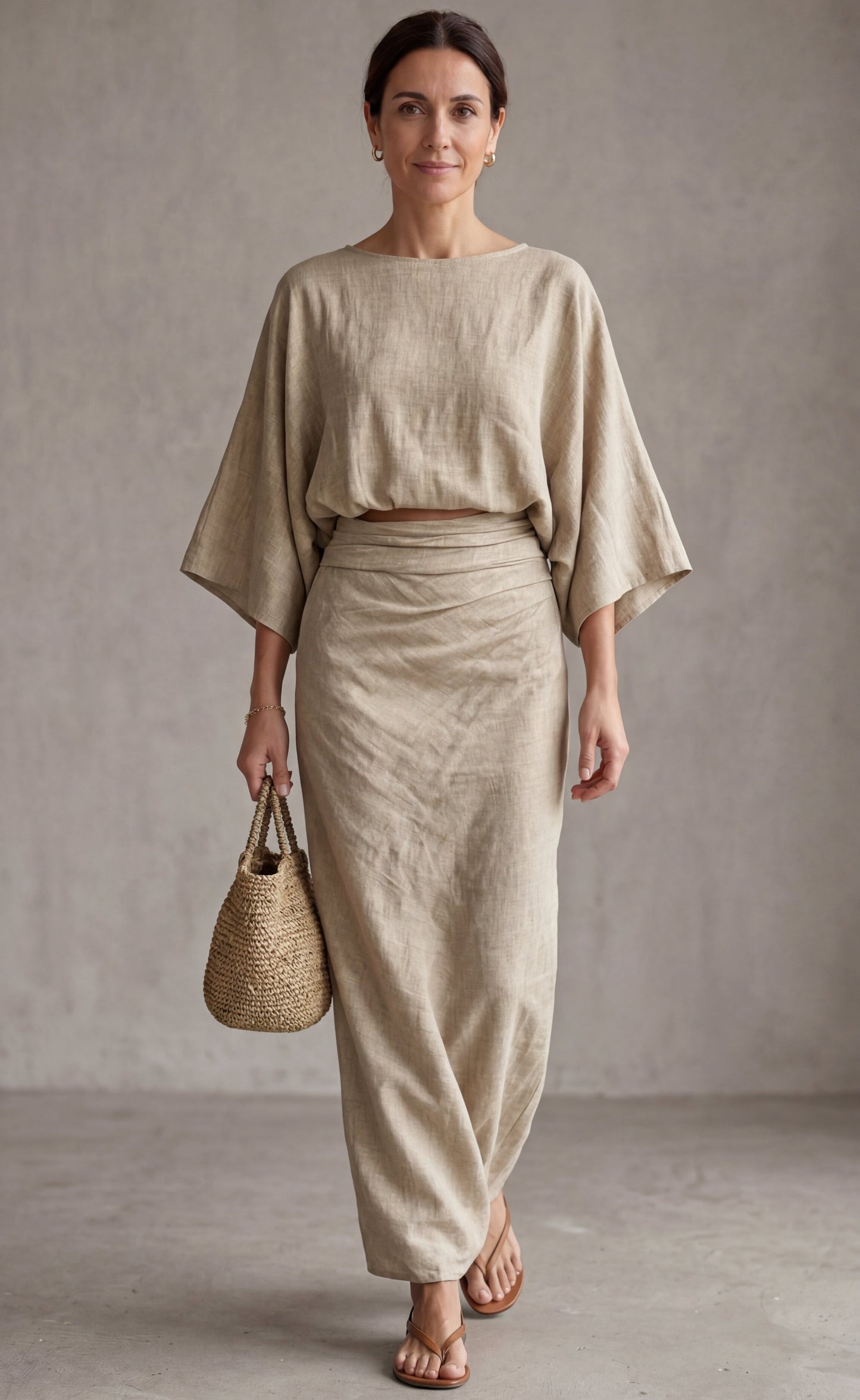 Elegant Linen Set with Long Skirt