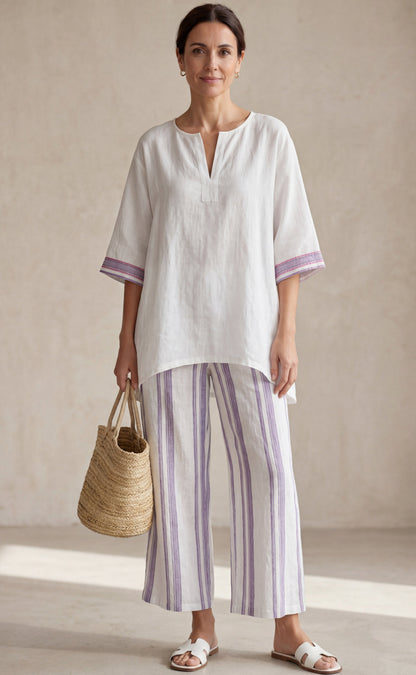 Allegra — Comfortable Tee & Striped Bamboo Pants