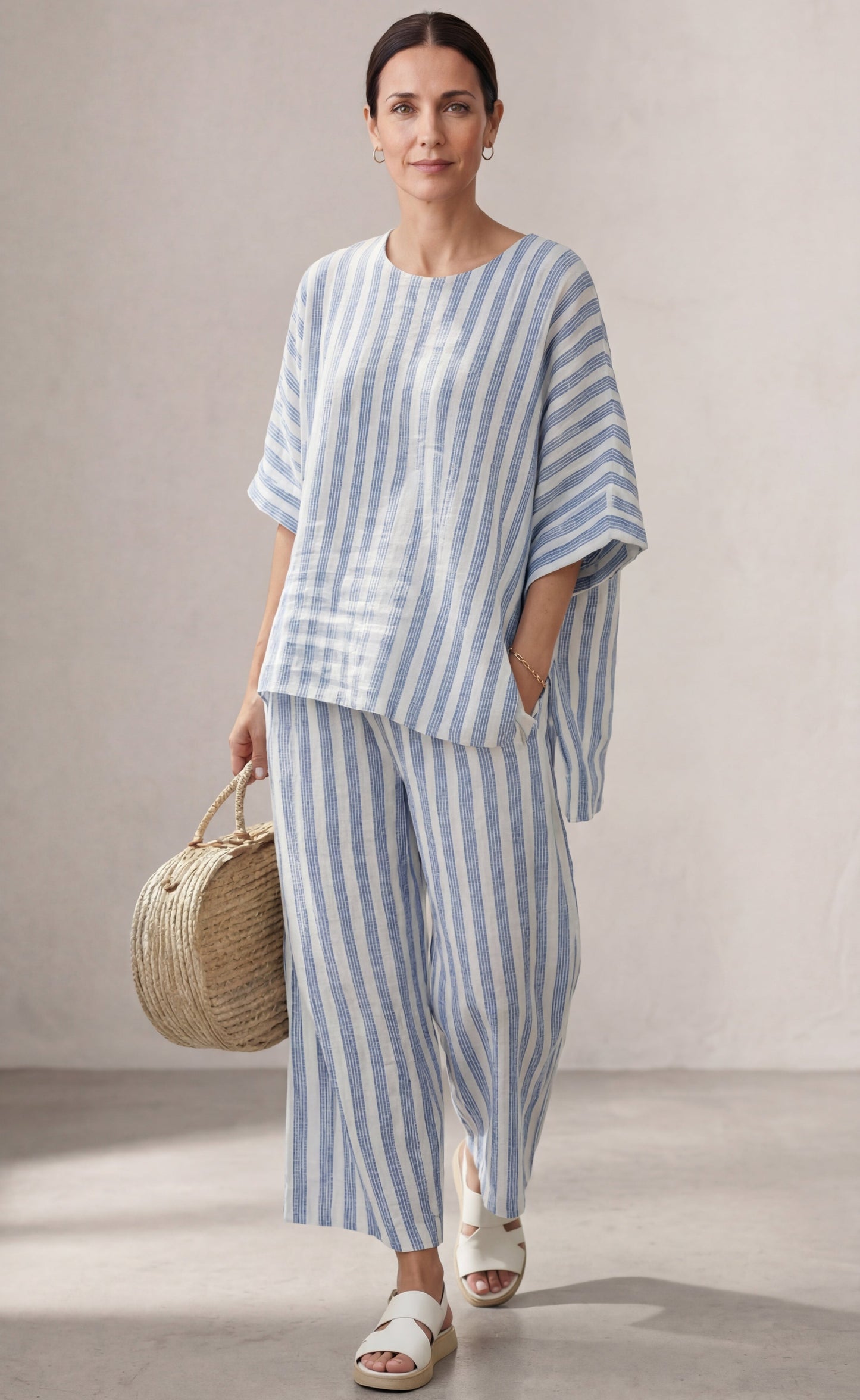 Federica — Sophisticated Linen Striped Top & Relaxed Pants