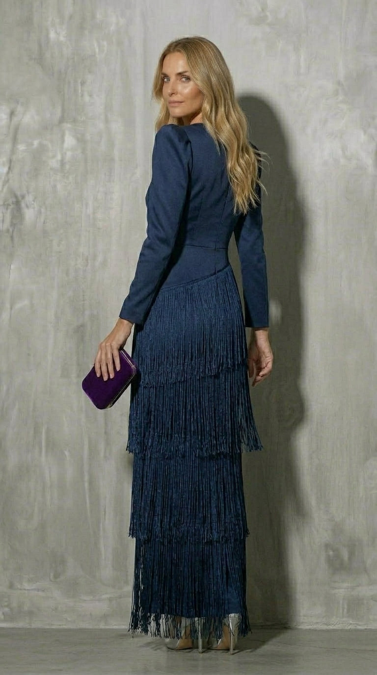 Clara™ | Elegant Midi Dress with Fringe Sleeves