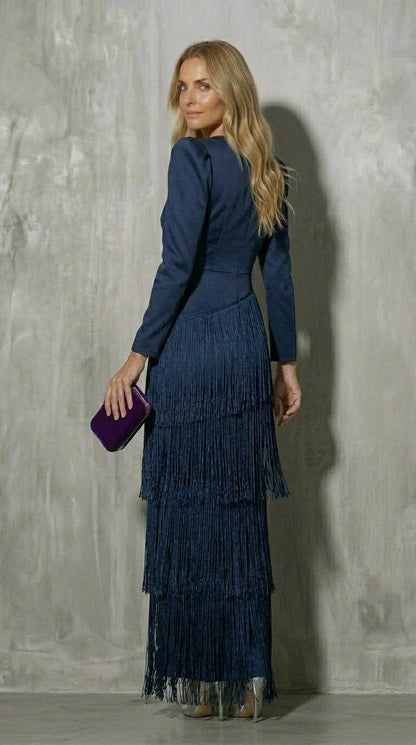 Clara™ | Elegant Midi Dress with Fringe Sleeves
