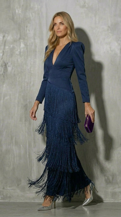 Clara™ | Elegant Midi Dress with Fringe Sleeves