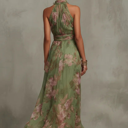 Livia | Elegant Floral Halter Maxi Dress
