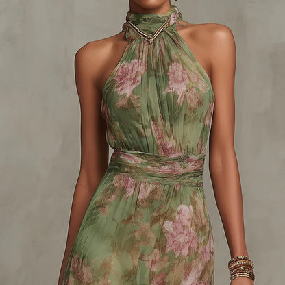 Livia | Elegant Floral Halter Maxi Dress