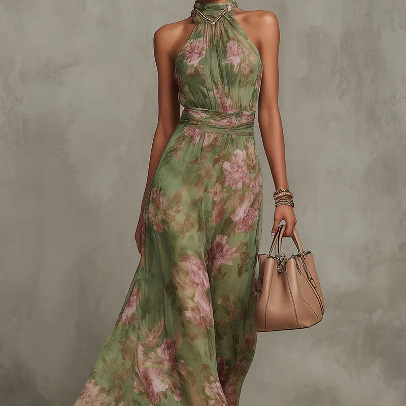 Livia | Elegant Floral Halter Maxi Dress