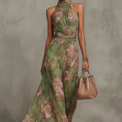 Livia | Elegant Floral Halter Maxi Dress
