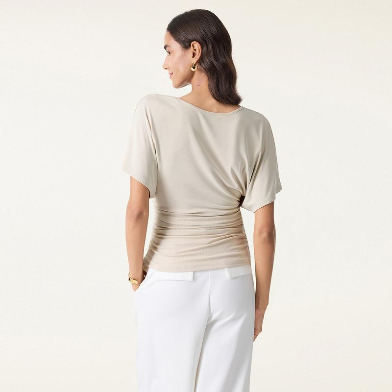 Batwing sleeve top with boat neckline