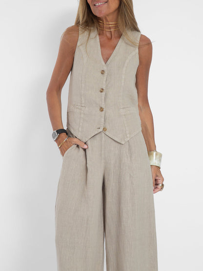Aira — Elegant Two-Piece Set with Vest and Wide-Leg Pants