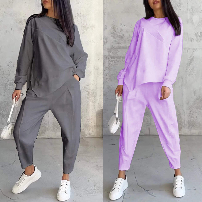 Sweatshirt + Asymmetrical Hem Pants Set