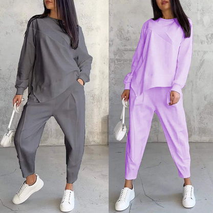 Sweatshirt + Asymmetrical Hem Pants Set